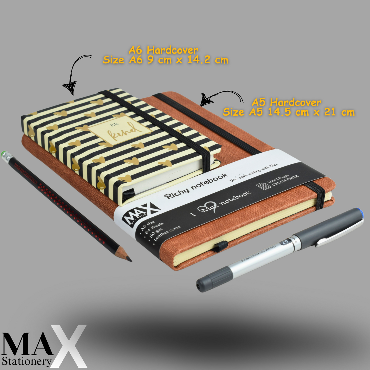 Max Stationery Hardcover Journals and Notebooks | Size A6 9 cm x 14.2 cm | 70 GSM | Lined | 100 sheets | Black & Off-white Style