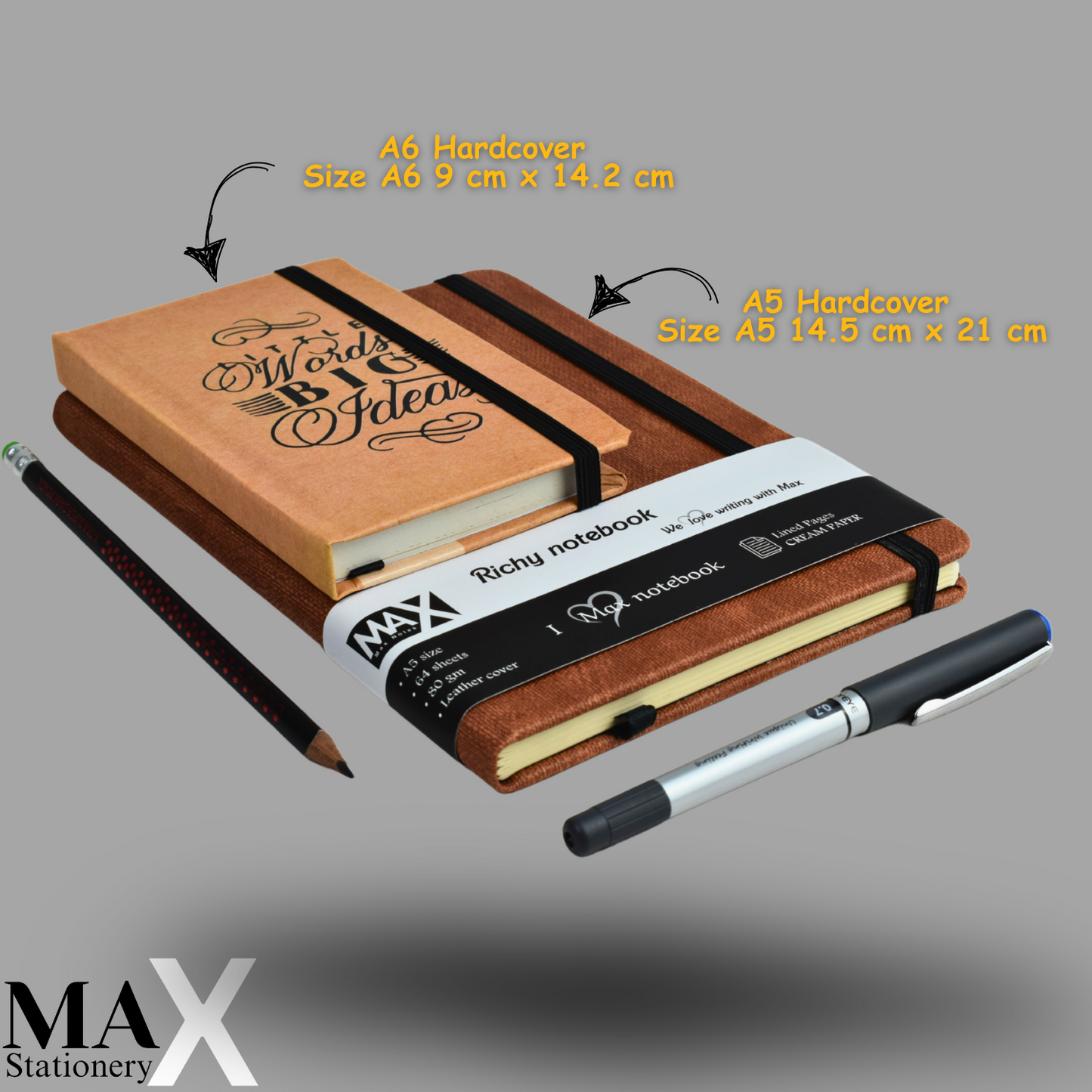 Max Stationery Hardcover Journals & Notebooks | Size A6 9 cm x 14.2 cm | 70 GSM | Lined | 100 sheets | Kraft Style