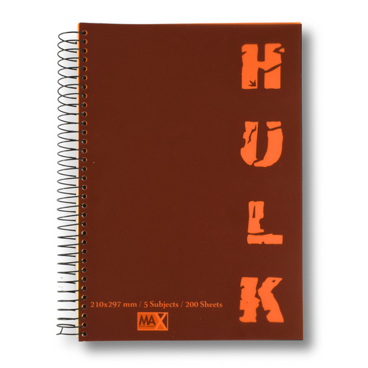 Five Subjects Wire bound Notebook | Size A4 21 cm x 29.7 cm | 60 GSM | Lined | 200 sheets | Hulk Series
