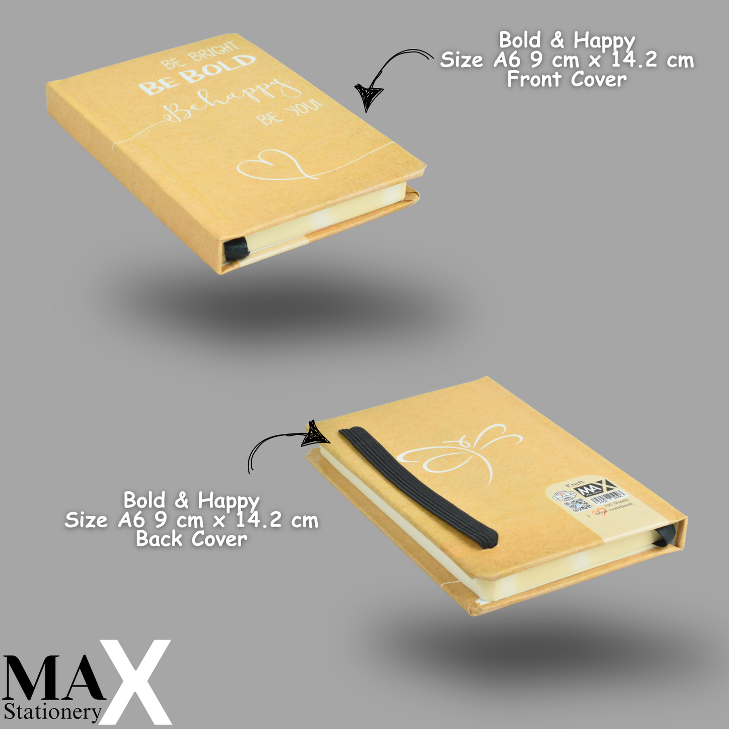 Max Stationery Hardcover Journals & Notebooks | Size A6 9 cm x 14.2 cm | 70 GSM | Lined | 100 sheets | Kraft Style