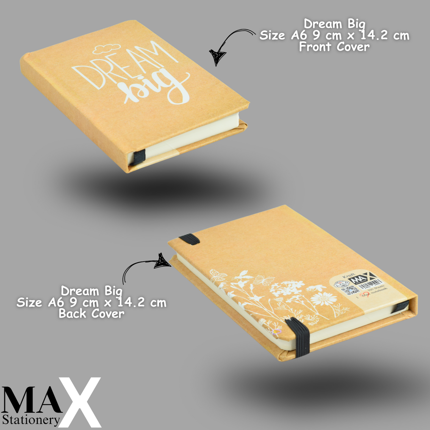 Max Stationery Hardcover Journals & Notebooks | Size A6 9 cm x 14.2 cm | 70 GSM | Lined | 100 sheets | Kraft Style
