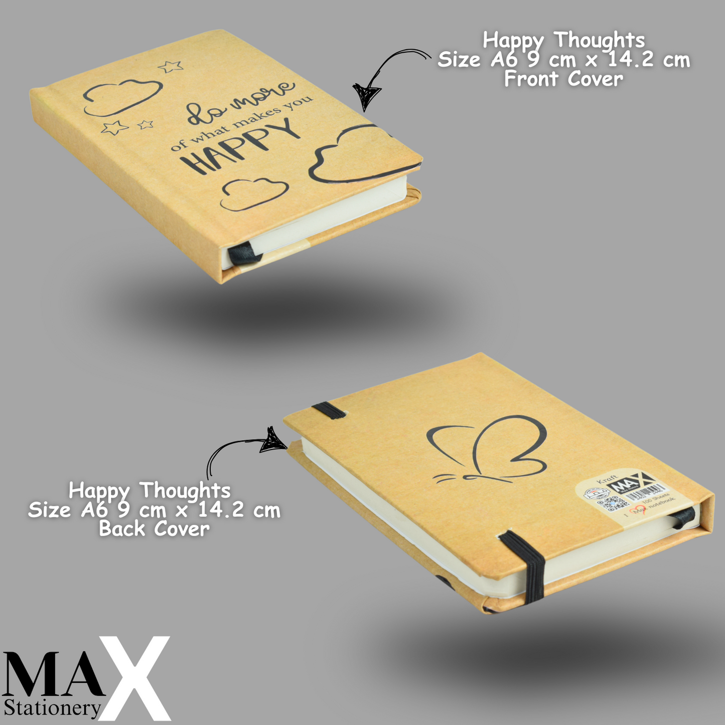 Max Stationery Hardcover Journals & Notebooks | Size A6 9 cm x 14.2 cm | 70 GSM | Lined | 100 sheets | Kraft Style
