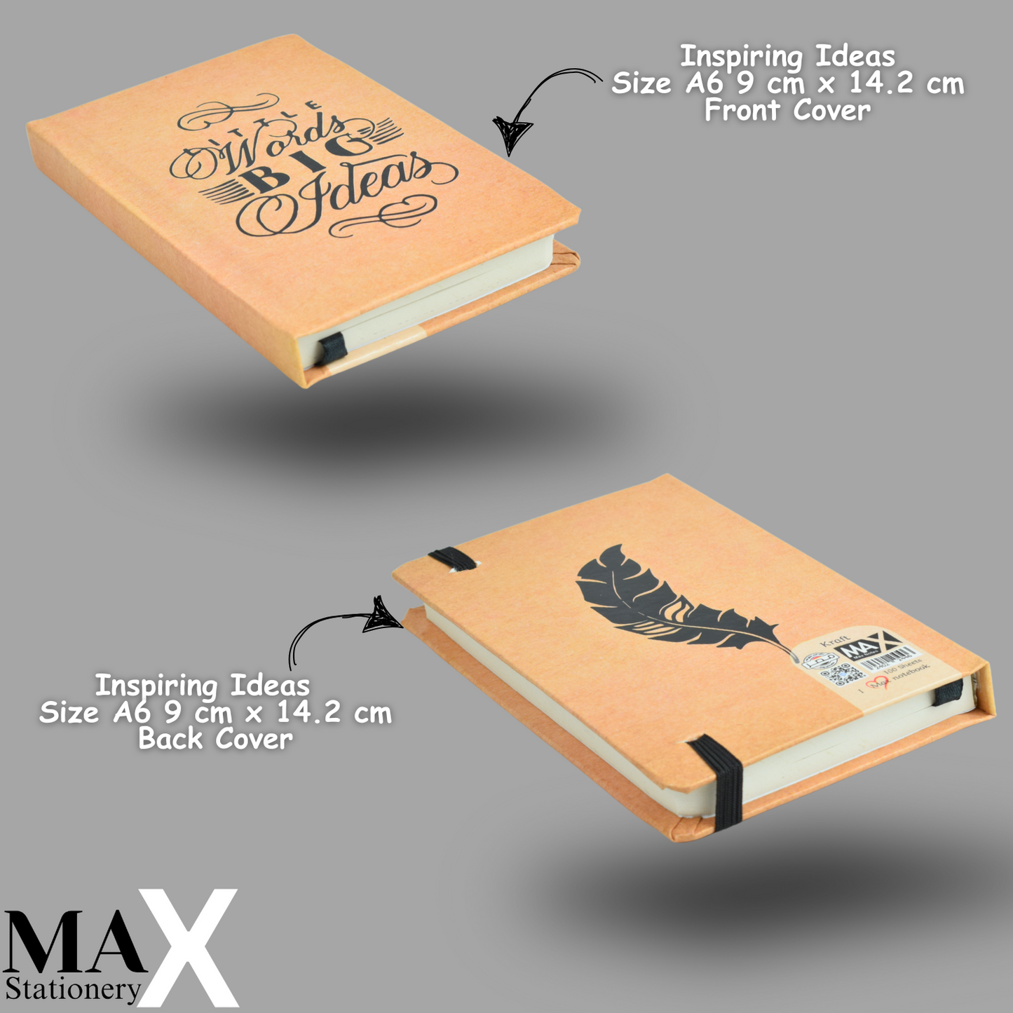 Max Stationery Hardcover Journals & Notebooks | Size A6 9 cm x 14.2 cm | 70 GSM | Lined | 100 sheets | Kraft Style