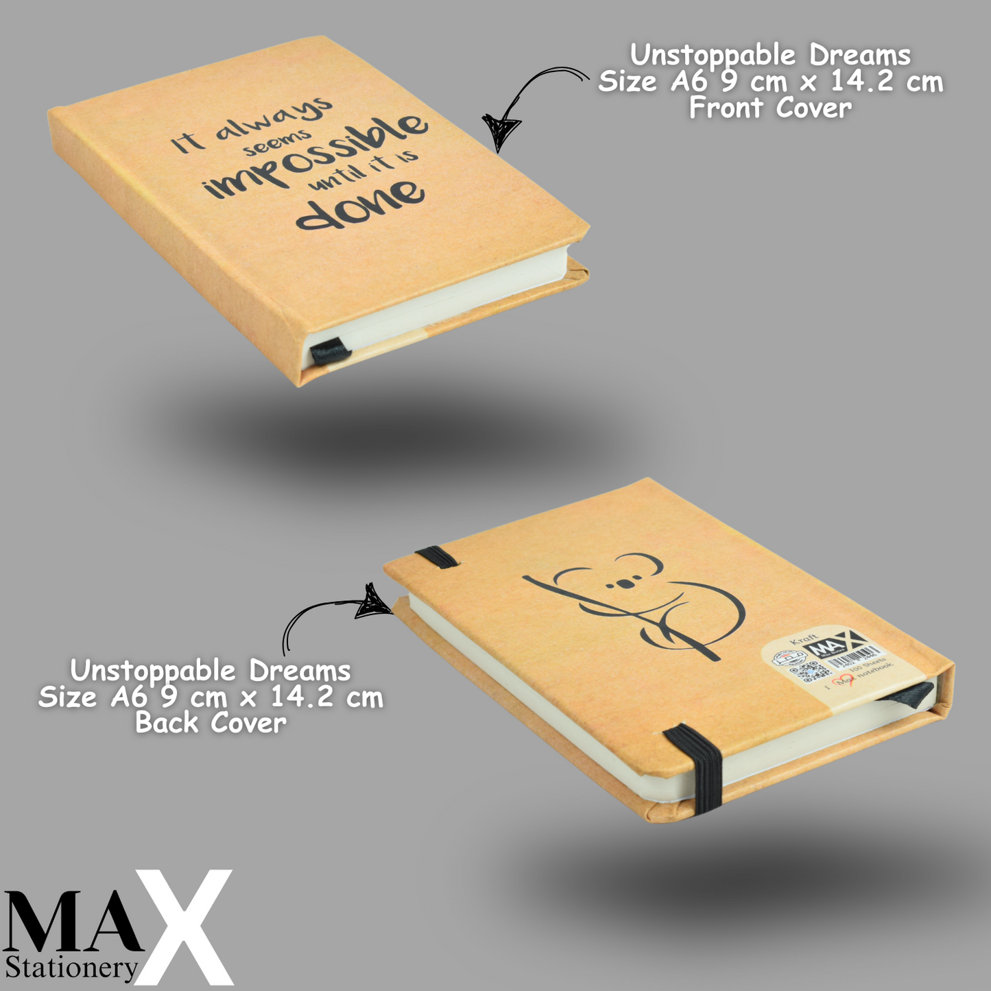 Max Stationery Hardcover Journals & Notebooks | Size A6 9 cm x 14.2 cm | 70 GSM | Lined | 100 sheets | Kraft Style