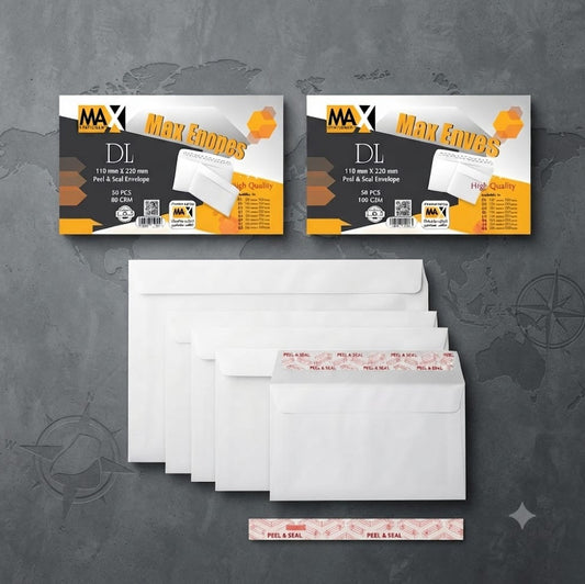 Self adhesive envelope | Plain | Size DL 110 mm x 220 mm | 100 and 80 GSM | Pack of 50 envelopes | Envelopes Series