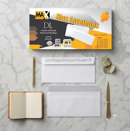 Self adhesive envelope | Plain | Size DL 110 mm x 220 mm | 100 and 80 GSM | Pack of 50 envelopes | Envelopes Series