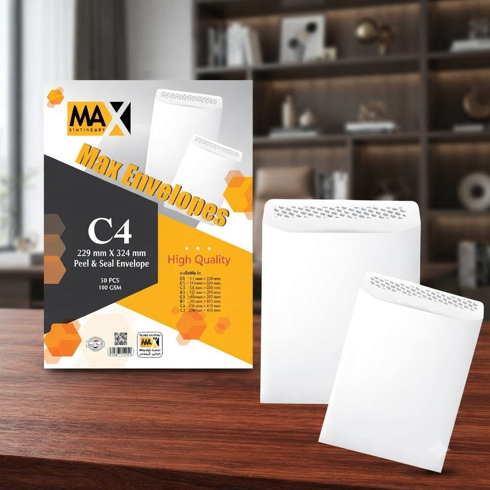 Self adhesive envelope | Plain White envelope | Size C4 229 mm x 324 mm | 100 GSM | Pack of 50 envelopes | Envelopes Series