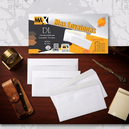 Gummed envelope | Plain White Envelope | Size DL 110 mm x 220 mm | 80 GSM | Pack of 50 envelopes | Envelopes Series