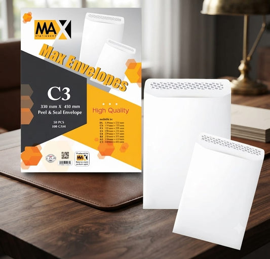 Self adhesive envelope | Plain | Size C3 330 mm x 450 mm | 100 GSM | Pack of 50 envelopes | Envelopes Series