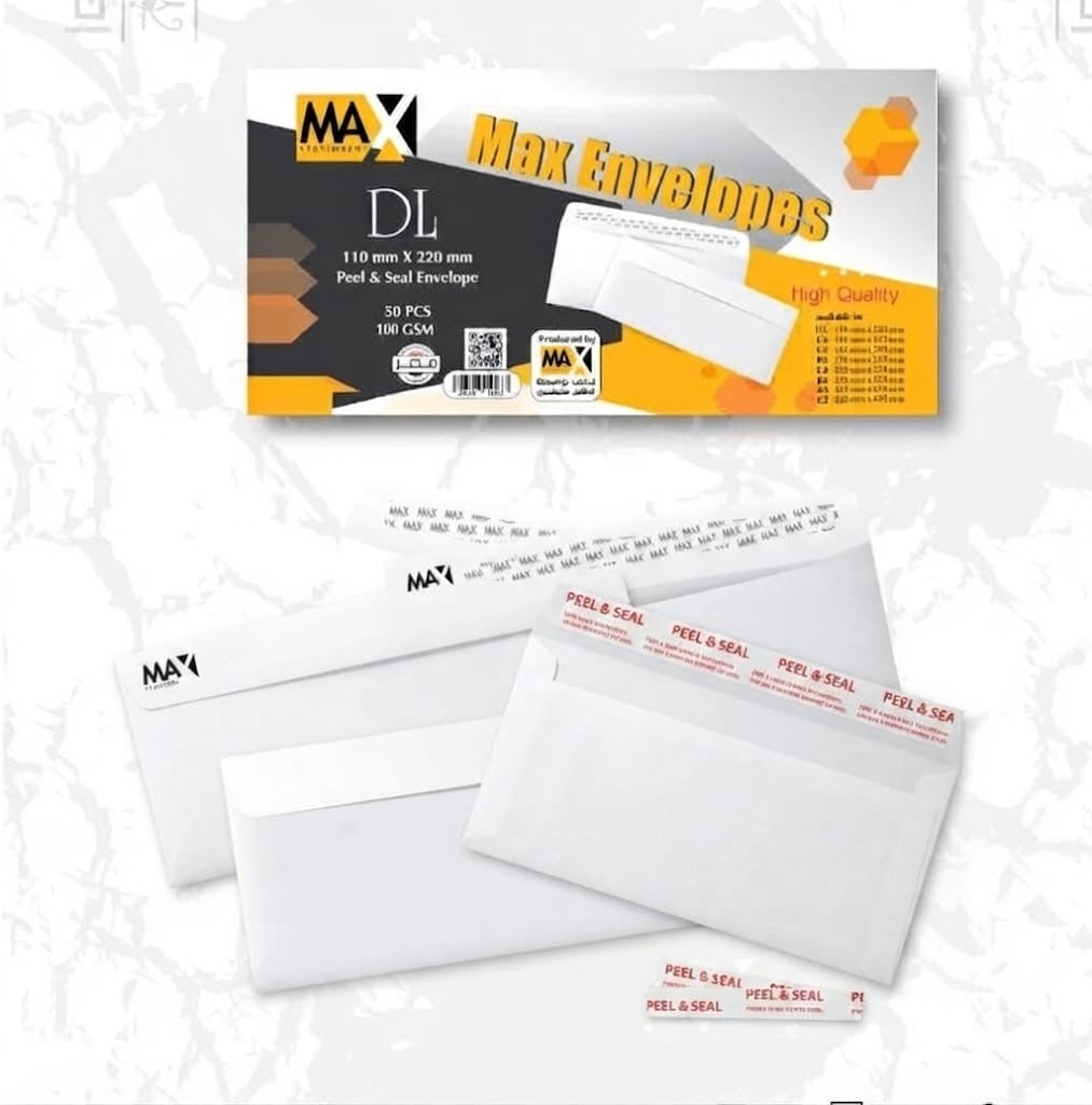 Self adhesive envelope | Plain | Size DL 110 mm x 220 mm | 100 and 80 GSM | Pack of 50 envelopes | Envelopes Series