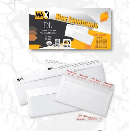 Self adhesive envelope | Plain | Size DL 110 mm x 220 mm | 100 and 80 GSM | Pack of 50 envelopes | Envelopes Series
