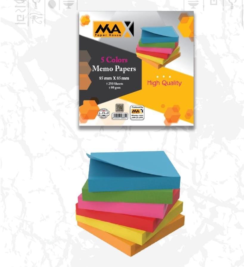 5 Colors Memo Papers Size  85 x 85 CM - 250 Sheets - 80 GSM