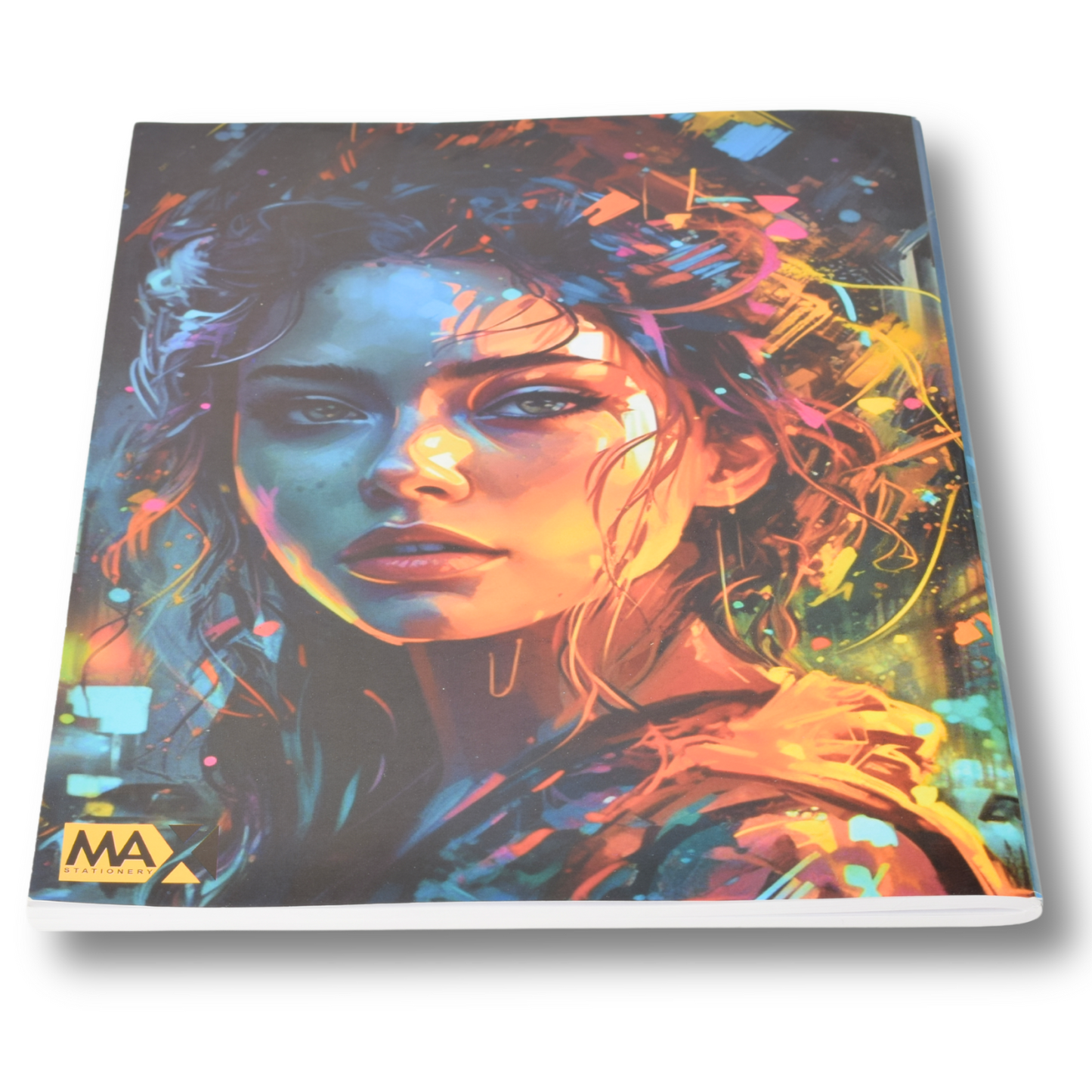 Artistic portrait of a girl with abstract colorful brush strokes – Max Stationery Digital Dreams Series – 80 sheets A4 lined