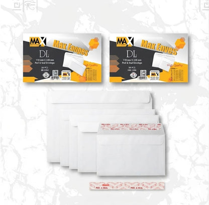 Self adhesive envelope | Plain | Size DL 110 mm x 220 mm | 100 and 80 GSM | Pack of 50 envelopes | Envelopes Series