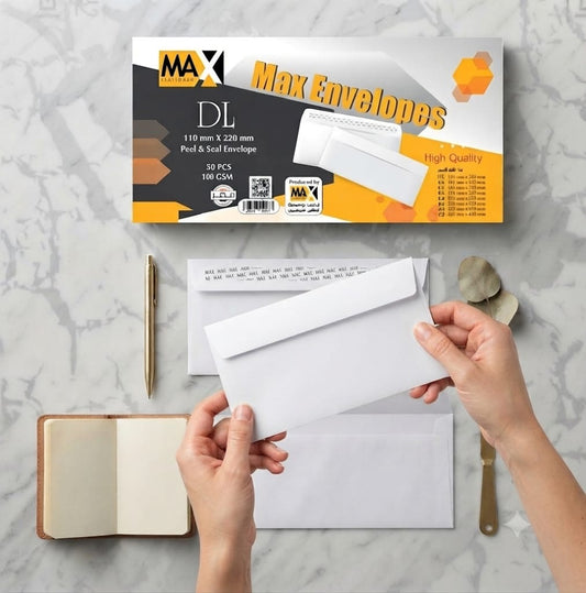 Self adhesive envelope | Plain | Size DL 110 mm x 220 mm | 100 and 80 GSM | Pack of 50 envelopes | Envelopes Series