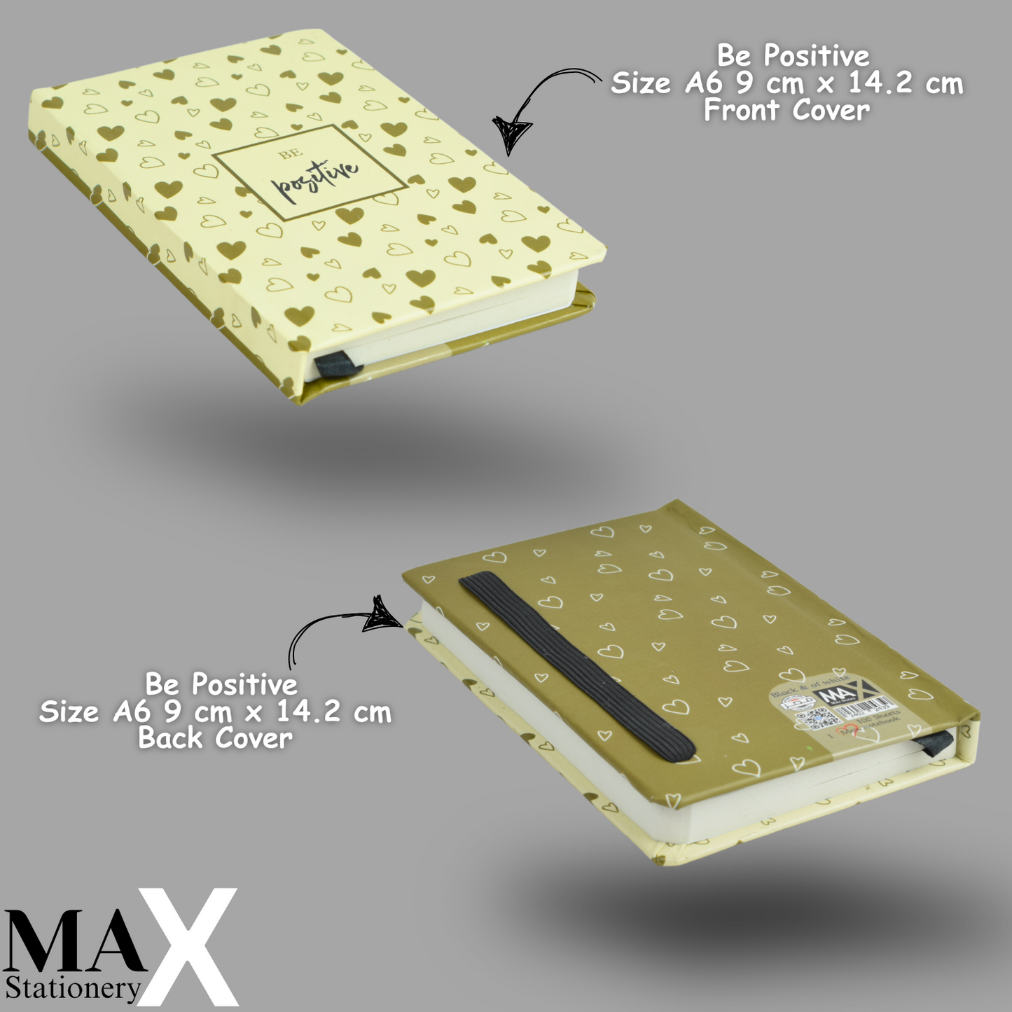 Max Stationery Hardcover Journals and Notebooks | Size A6 9 cm x 14.2 cm | 70 GSM | Lined | 100 sheets | Black & Off-white Style