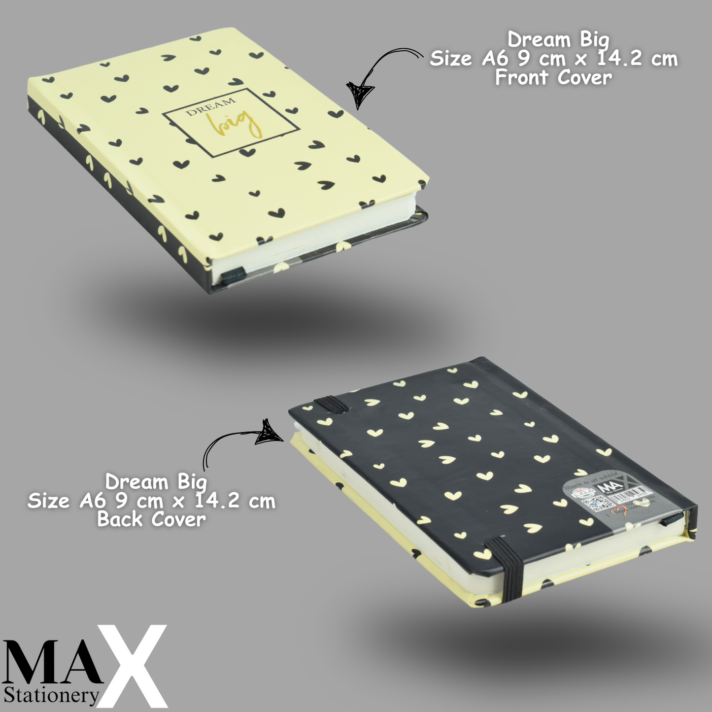 Max Stationery Hardcover Journals and Notebooks | Size A6 9 cm x 14.2 cm | 70 GSM | Lined | 100 sheets | Black & Off-white Style