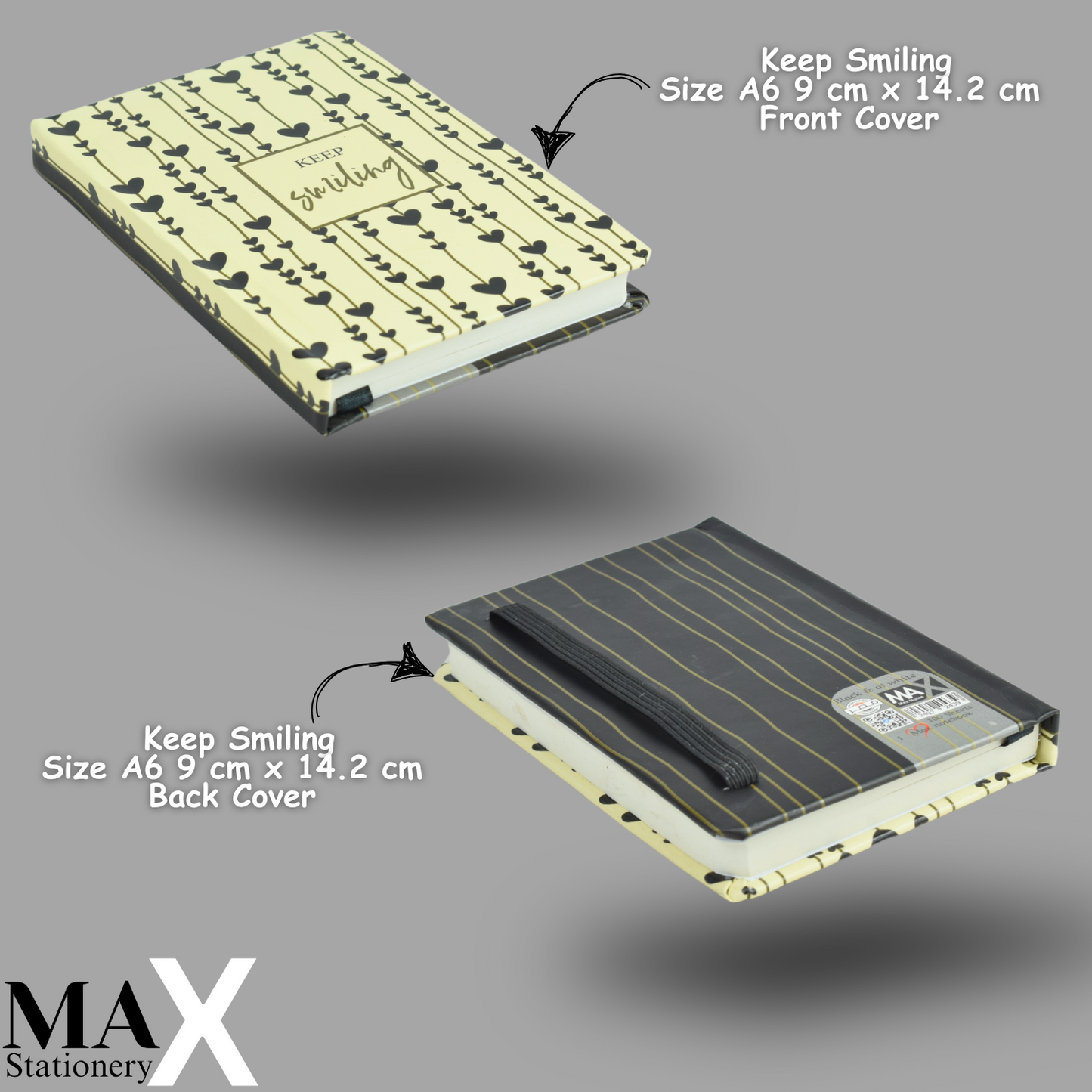 Max Stationery Hardcover Journals and Notebooks | Size A6 9 cm x 14.2 cm | 70 GSM | Lined | 100 sheets | Black & Off-white Style