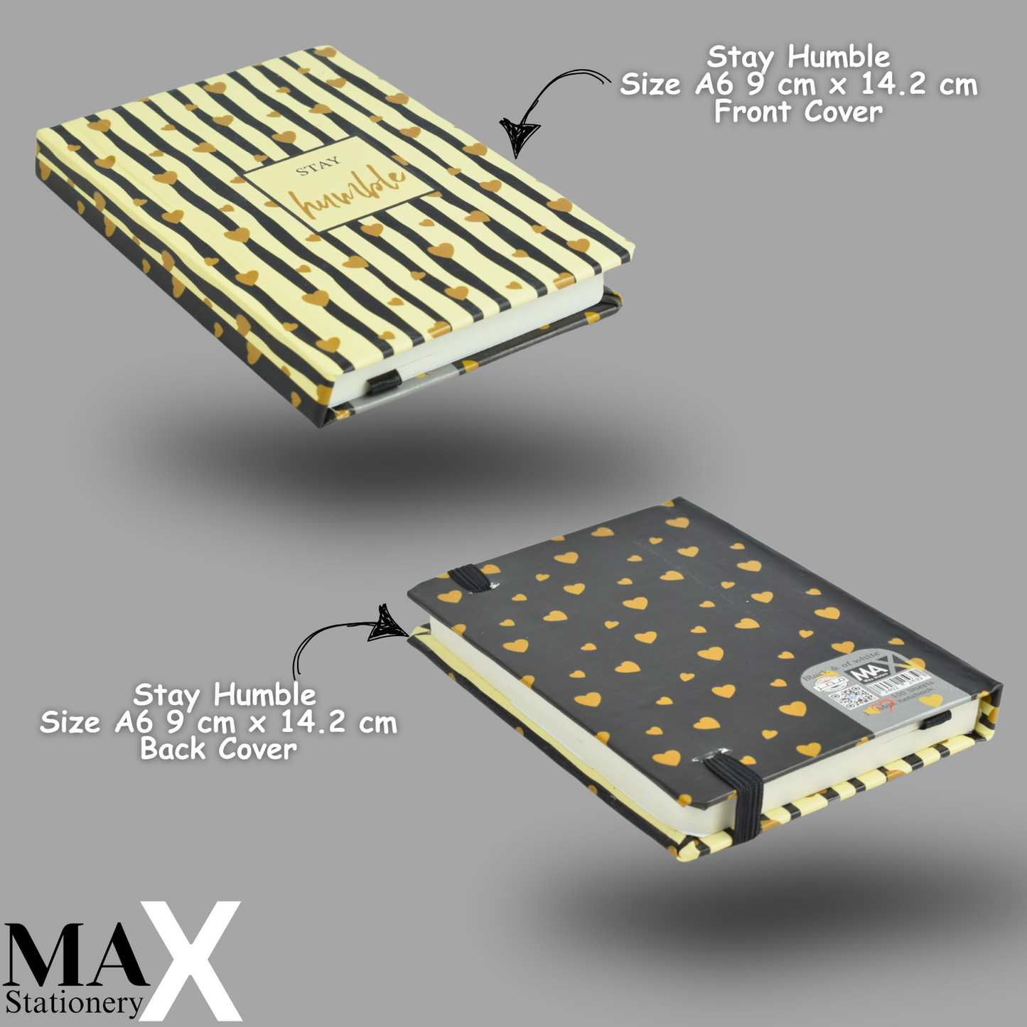 Max Stationery Hardcover Journals and Notebooks | Size A6 9 cm x 14.2 cm | 70 GSM | Lined | 100 sheets | Black & Off-white Style