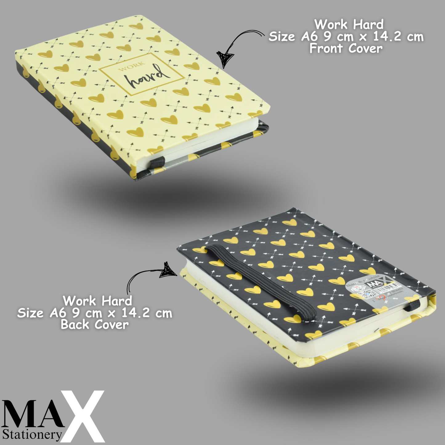 Max Stationery Hardcover Journals and Notebooks | Size A6 9 cm x 14.2 cm | 70 GSM | Lined | 100 sheets | Black & Off-white Style