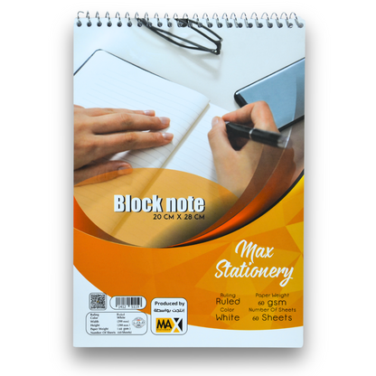 Max Stationery Spiral Block Note – A4 Size 20x28 cm, 60 or 40 Lined Sheets, 60 GSM Paper, Spiral Bound with Cardboard Back – Ideal for School and Office