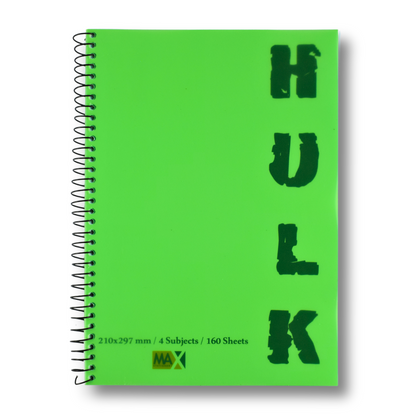 Four Subjects Wire bound Notebook | Size A4 21 cm x 29.7 cm | 60 GSM | Lined | 160 sheets | Hulk Series
