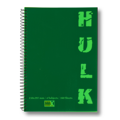 Four Subjects Wire bound Notebook | Size A4 21 cm x 29.7 cm | 60 GSM | Lined | 160 sheets | Hulk Series by Max Paper House