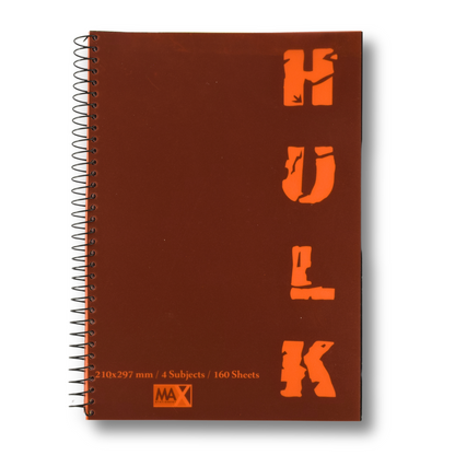 Four Subjects Wire bound Notebook | Size A4 21 cm x 29.7 cm | 60 GSM | Lined | 160 sheets | Hulk Series