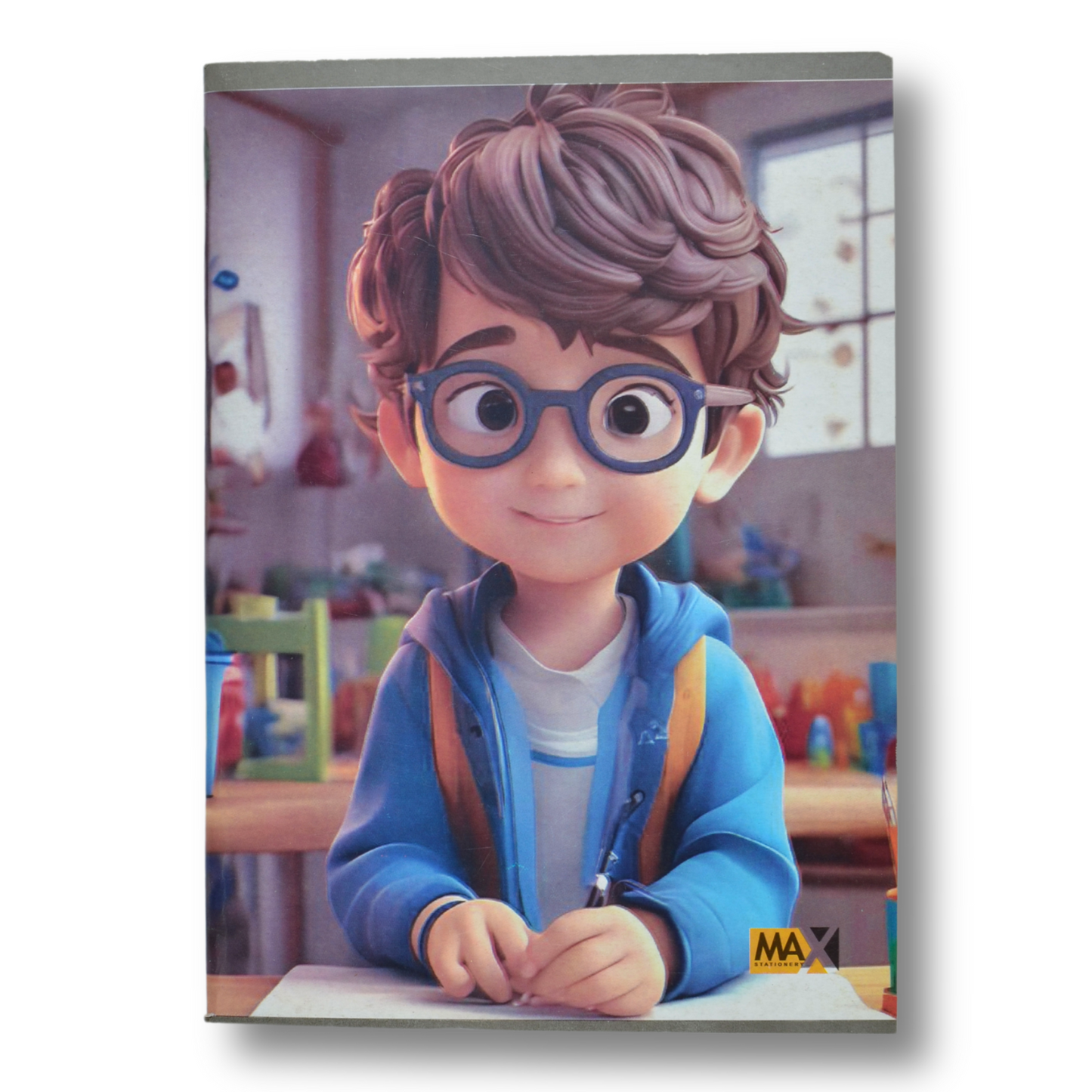A5 English ruled notebook by Max Stationery with 100 sheets, 60 GSM paper, and a 250 GSM duplex cover – ideal for school writing and practice.


