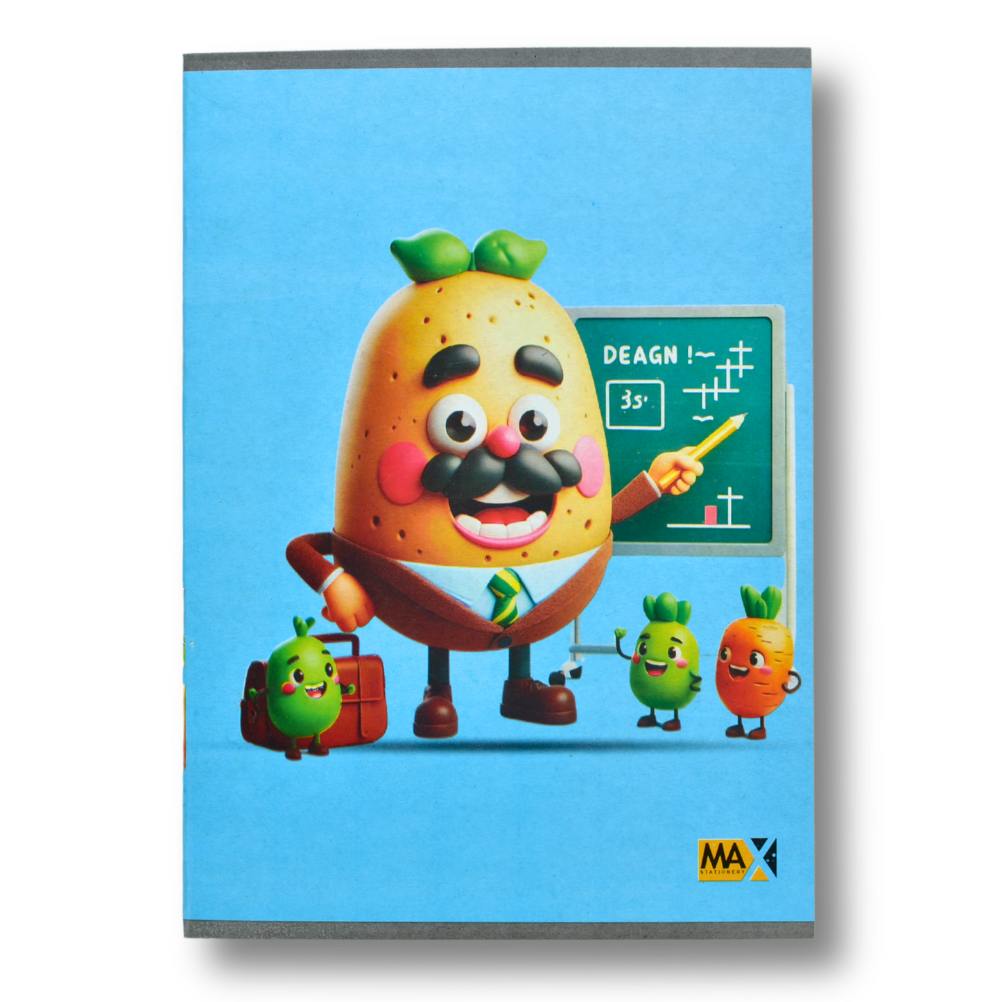 A5 English school notebook by Max Stationery with 28 sheets, 60 GSM paper, English ruling, and a 250 GSM designed duplex cover.