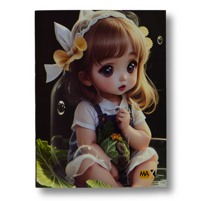 A5 English-ruled school notebook by Max Stationery with 40 sheets, 60 GSM paper, and a 250 GSM duplex designed cover – great for writing practice.

