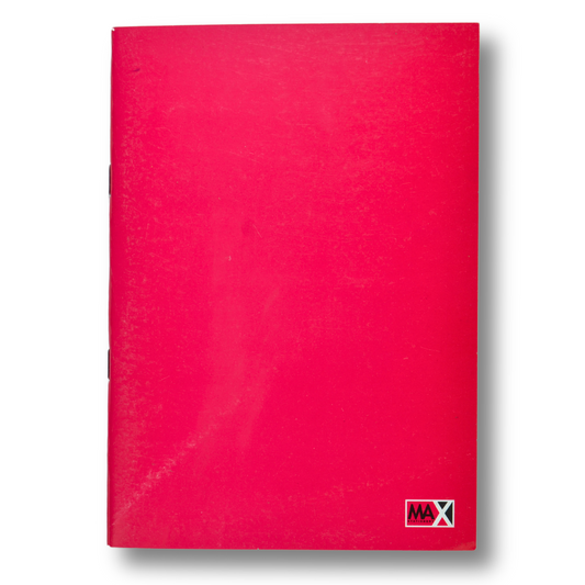 A5 square ruled notebook with 100 sheets, 60 GSM paper, and a 250 GSM colored cover laminated in cellophane – Main Colors Series by Max Stationery.