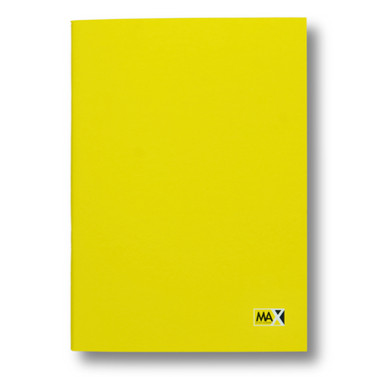 A5 square ruled notebook with 100 sheets, 60 GSM paper, and a 250 GSM colored cover laminated in cellophane – Main Colors Series by Max Stationery.