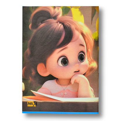 A5 Page and Page school notebook by Max Stationery with 60 sheets, 60 GSM paper, and a 250 GSM duplex cover – lined and blank page layout for writing and drawing.