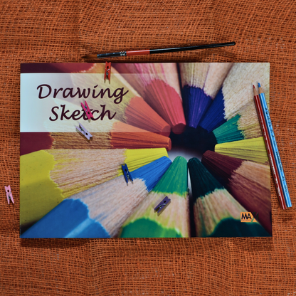 Stapled Drawing Sketch Book | White Drawing Paper | Size FS 24 cm x 34 cm | 16 sheets | 80 GSM | Drawing Sketches Series | Landscape Orientation by Max Paper House