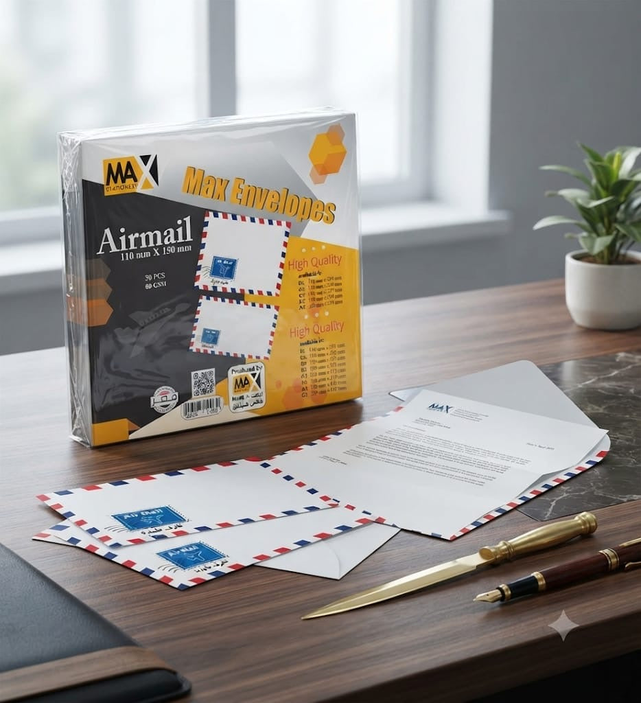 Air mail self-adhesive envelope | Block-Border | Size 110 mm x 150 mm | 80 GSM | Pack of 50 envelopes | Envelopes Series
