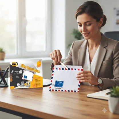 Air mail self-adhesive envelope | Block-Border | Size 110 mm x 150 mm | 80 GSM | Pack of 50 envelopes | Envelopes Series