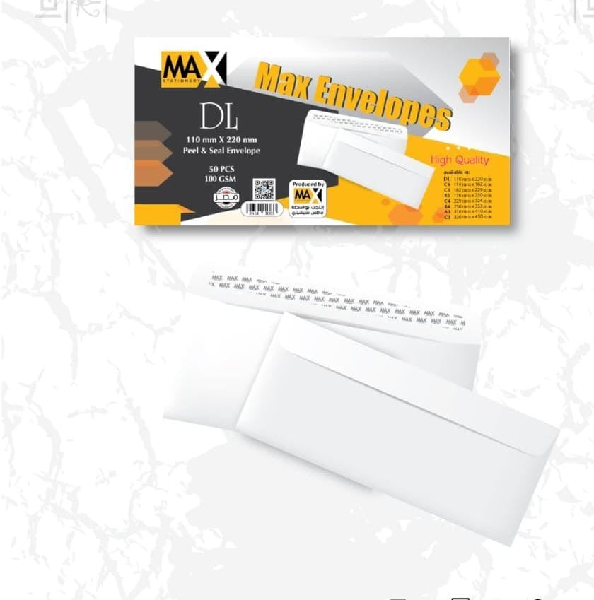Self adhesive envelope | Plain | Size DL 110 mm x 220 mm | 100 and 80 GSM | Pack of 50 envelopes | Envelopes Series