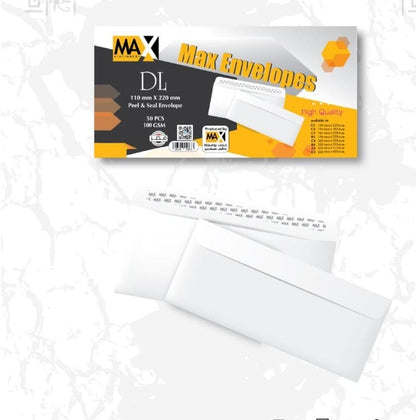 Self adhesive envelope | Plain | Size DL 110 mm x 220 mm | 100 and 80 GSM | Pack of 50 envelopes | Envelopes Series
