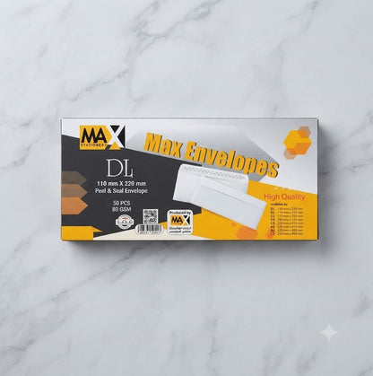 Self adhesive envelope | Plain | Size DL 110 mm x 220 mm | 100 and 80 GSM | Pack of 50 envelopes | Envelopes Series